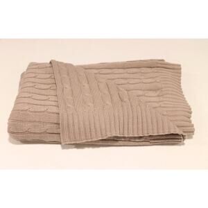 Lauren Ralph Lauren Blanket Cable Knit 100% Cotton Beige Throw 50x70in